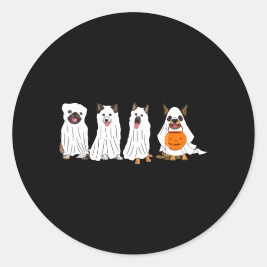 ハロウィンの犬とカボチャ 怖いハロウィンの犬 ラウンドシール (正面)
