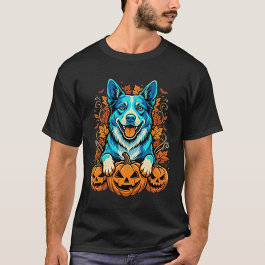 ハロウィンの犬とジャック・オ・ランタンのかぼちゃ_1 Tシャツ (正面)
