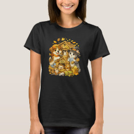 ハロウィンの犬と猫が森の動物を作る Tシャツ