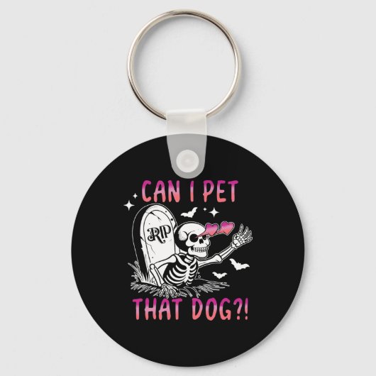 ハロウィンの犬のスケルトンを撫でてもいいですか キーホルダー (正面)