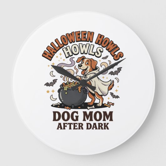 ハロウィンの犬のママの暗闇 ラージ壁時計 (正面)