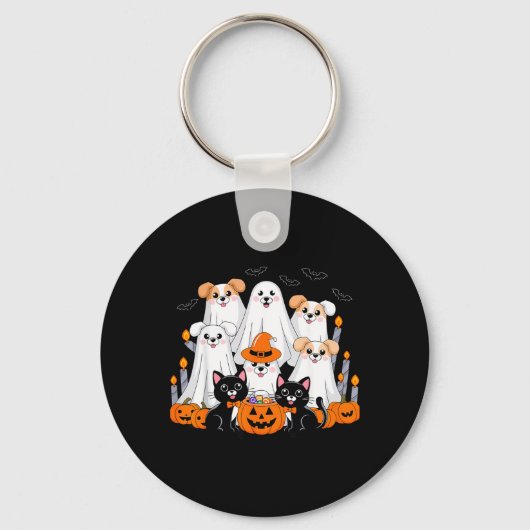 ハロウィンの犬の幽霊コスプレ 楽しいハロウィンの犬 キーホルダー (正面)