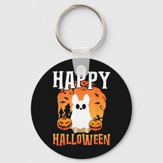 ハロウィンの犬の幽霊 キーホルダー (正面)