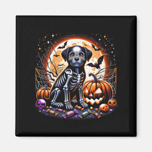 ハロウィンの犬の骨格 マグネット (正面)