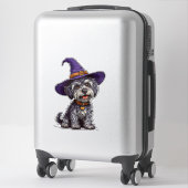 ハロウィンの犬ステッカーと魔女の帽子のデカール シール (スーツケース)