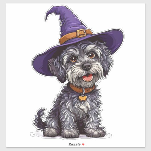 ハロウィンの犬ステッカーと魔女の帽子のデカール シール (シート)