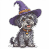 ハロウィンの犬ステッカーと魔女の帽子のデカール シール (正面)