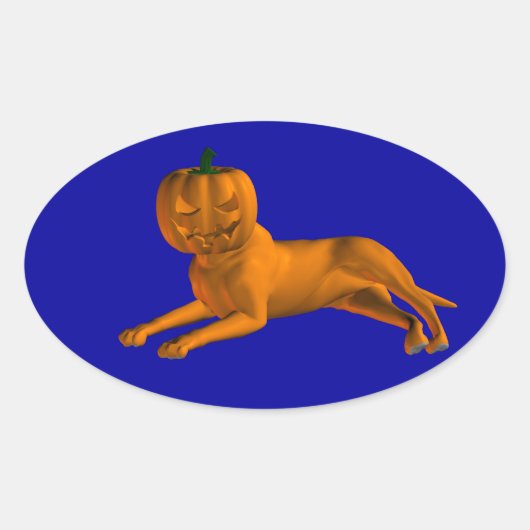 ハロウィンの犬 楕円形シール (正面)