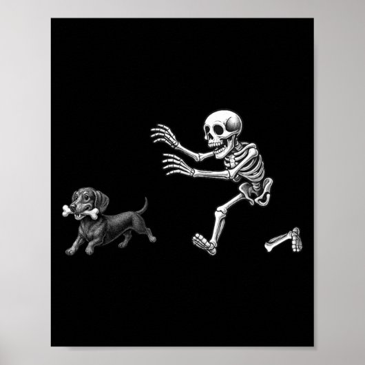 ハロウィンの犬 骨付き犬の可愛いお化け ポスター (正面)