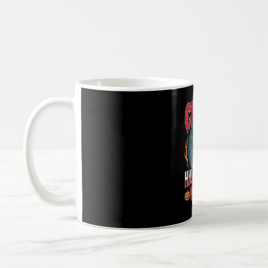 ハロウィンの狂気の魔女の箒ホラー デザイン コーヒーマグカップ (左)