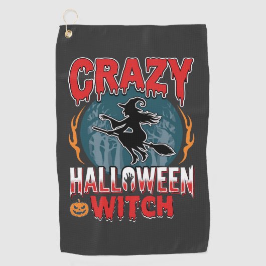 ハロウィンの狂気の魔女の箒ホラー デザイン ゴルフタオル (正面)