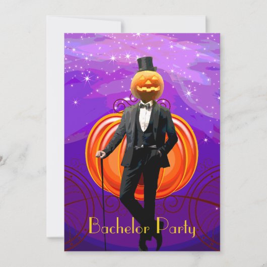 ハロウィンの独身パーティー　カボチャの花婿 招待状 (正面)
