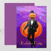 ハロウィンの独身パーティー　カボチャの花婿 招待状 (正面/裏面)