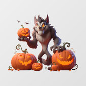 ハロウィンの狼男とカボチャ ウィンドウサイン (シート)