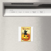 ハロウィンの猫がジャック・オ・ランタンに座っている マグネット (インサイチュ (食洗機))