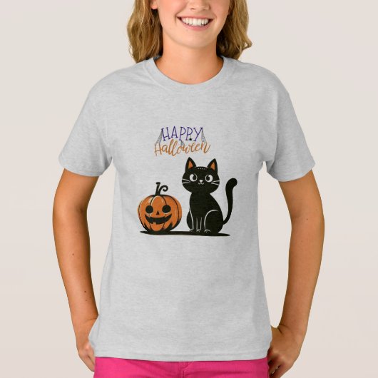 ハロウィンの猫とかぼちゃ Tシャツ (正面)
