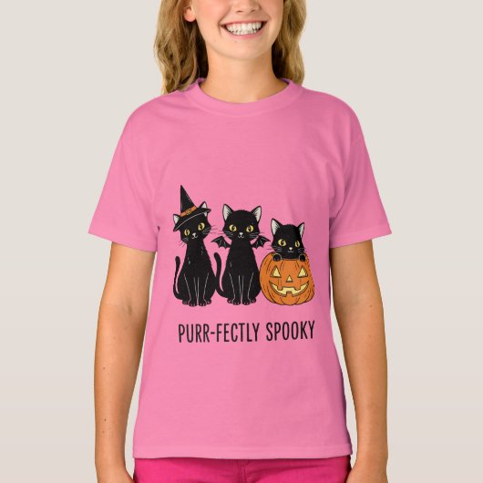 ハロウィンの猫とカボチャ  Tシャツ (正面)