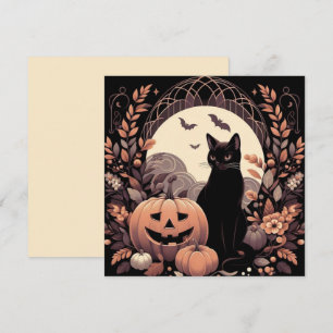 ハロウィンの猫とジャック・オ・ランタン 怖い カード