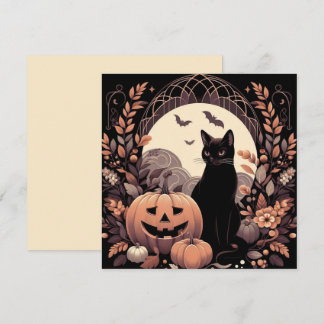 ハロウィンの猫とジャック・オ・ランタン 怖い カード