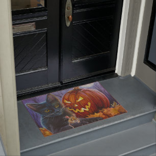 ハロウィンの猫とネズミの2番。水彩絵のドアマット ドアマット