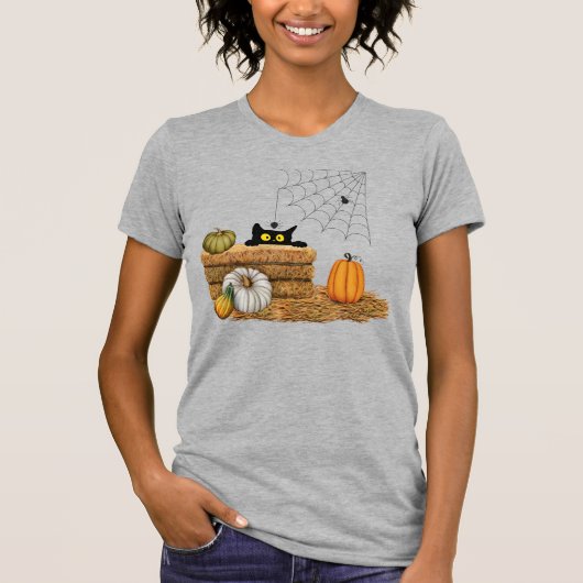 ハロウィンの猫と蜘蛛 Tシャツ (正面)