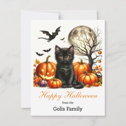 ハロウィンの猫のかぼちゃのイラスト オーダーメイド  ノートカード (正面)