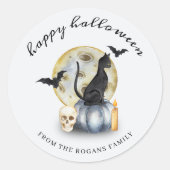 ハロウィンの猫のかぼちゃ ラウンドシール (正面)