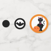 ハロウィンの猫のかわいいカボチャ お化け とコウモリ コンフェッティ (裏面)