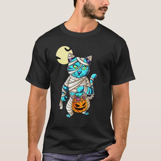 ハロウィンの猫のミイラ Tシャツ (正面)