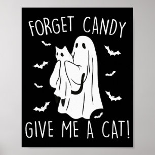 ハロウィンの猫の幽霊がお菓子を忘れてしまった 可愛い猫グッズ ポスター