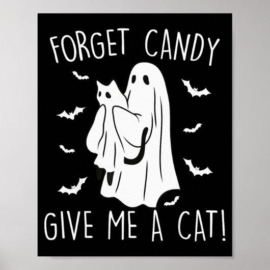 ハロウィンの猫の幽霊がお菓子を忘れてしまった 可愛い猫グッズ ポスター (正面)