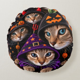 ハロウィンの猫の魔女の帽子 ラウンドクッション