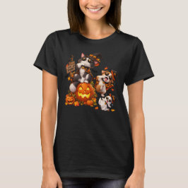 ハロウィンの猫犬の幽霊の面白い不気味なポーズのアート作品! Tシャツ