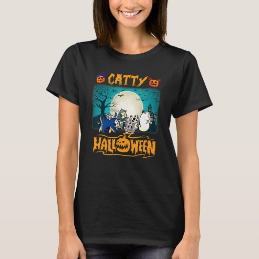 ハロウィンの猫 ネコ ゴースト かわいい 服 1 Tシャツ (正面)