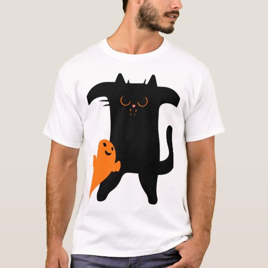 ハロウィンの猫 怖がっている Tシャツ (正面)