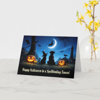 ハロウィンの猫、犬、魔女のデザイン プレティーン向けグッズ カード