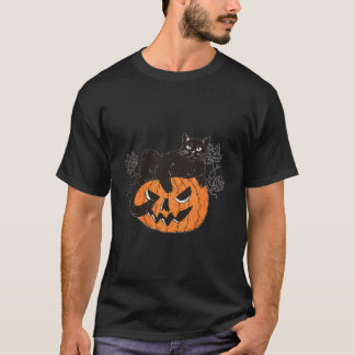 ハロウィンの猫 黒猫とカボチャ Tシャツ