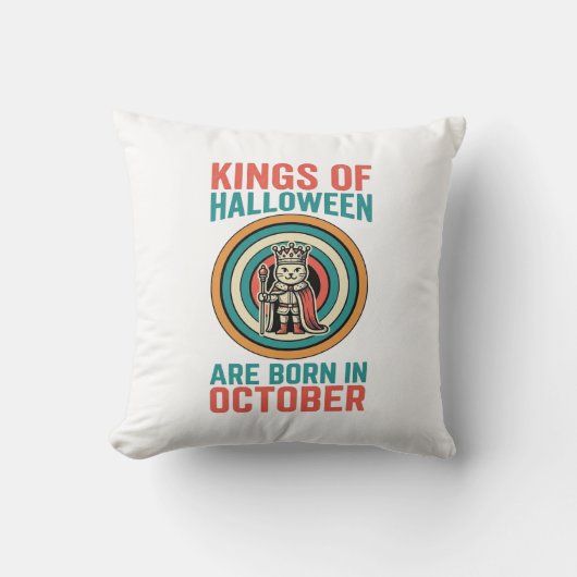 ハロウィンの王様 10月 誕生日 ヴィンテージTシャツ_ クッション (正面)