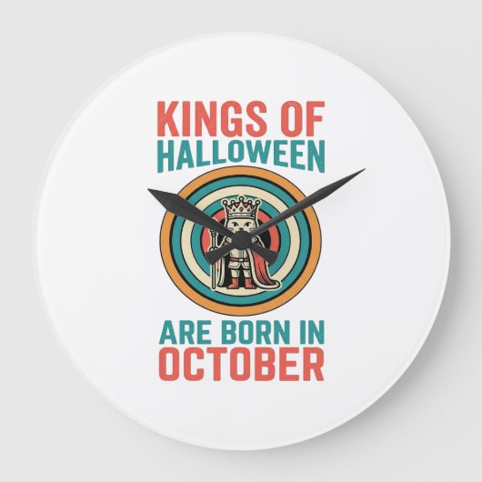 ハロウィンの王様 10月 誕生日 ヴィンテージTシャツ_ ラージ壁時計 (正面)
