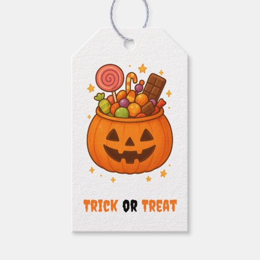 ハロウィンの甘いポンプキンバケット - ハロウィン ギフトタグ (正面)