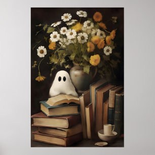 ハロウィンの田舎風の花の幽霊の本の印刷物 ポスター