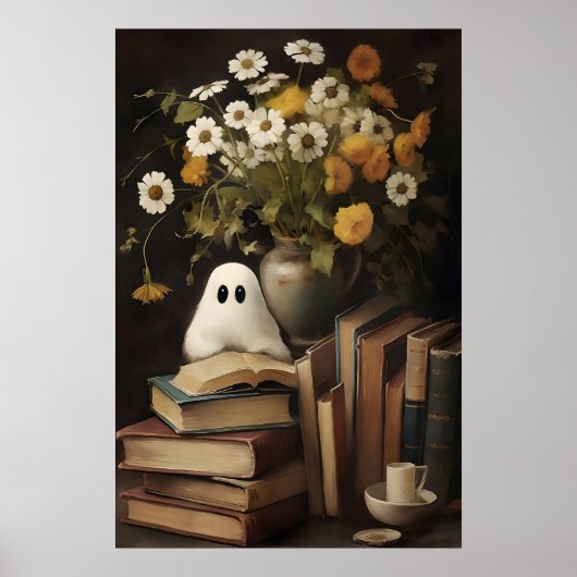 ハロウィンの田舎風の花の幽霊の本の印刷物 ポスター (正面)
