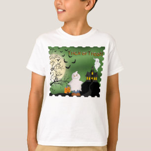 ハロウィンの男の子の幽霊の子供の信号器のTシャツ Tシャツ