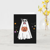ハロウィンの白黒ボーダーコリーのブー カード (黄色い花)