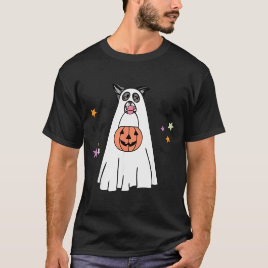 ハロウィンの白黒ボーダーコリーのブー Tシャツ (正面)