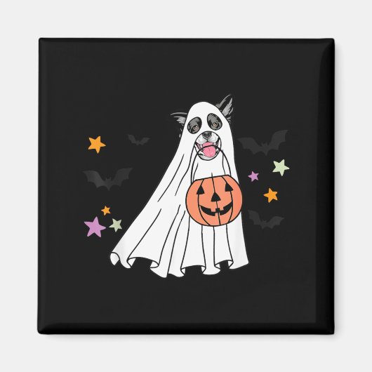ハロウィンの白黒ボーダーコリー Boo 犬 マグネット (正面)