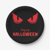 ハロウィンの真っ黒な怖い凝視赤い目 ペーパープレート (正面)