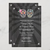 ハロウィンの砂糖のゴシック様式スカルの招待を結婚するスカル 招待状 (正面/裏面)