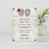 ハロウィンの砂糖のゴシック様式スカルの招待を結婚するスカル 招待状 (スタンド正面)