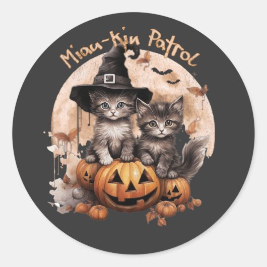 ハロウィンの秋の猫 – Miau-kin Patrol ラウンドシール (正面)